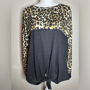 Cheetah top waffle knit black tie bottom long sleeve tshirt size large